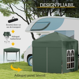 Cort 2x2 m impermeabil cu 4 pereti detasabili, cort pliabil din metal si poliester cu husa de transport, Verde - Img 4