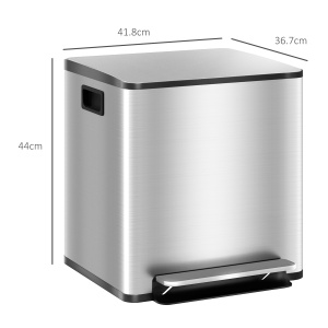 Coș de Gunoi cu 2 Compartimente de 15L cu Pedală, și Capac Silențios din Oțel, 41,8x36,7x44 cm, Argintiu - Img 3