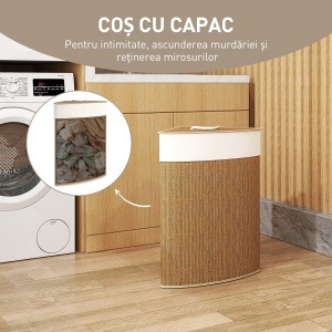 Coș de Rufe Colțar 55L cu Sac Detașabil din Bambus Maro - Img 5