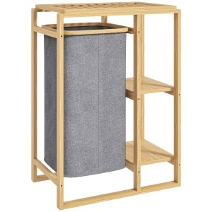 Cos Portabil Rufe cu Sac & Raft Bambus 50×32×70 cm – Gri - Img 1