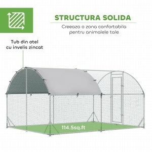 Coteț pentru Găini de Exterior, 2.8x3.8x2m Recintă din Oțel Zincat cu Acoperiș Impermeabil Anti-UV și Încuietoare, Găini, Iepuri și Rațe - Img 6