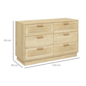 cu 6 sertare în stil Boho pentru dormitor și hol, din lemn și rattan, 110x40x69 cm, Stejar - Img 3
