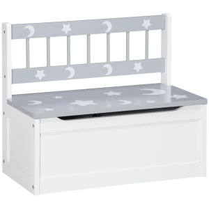 Cufar de jucarii moderna 2 in 1, scaun pentru copii, MDF si lemn de pin, 60x30x50 cm, alb si gri - Img 1