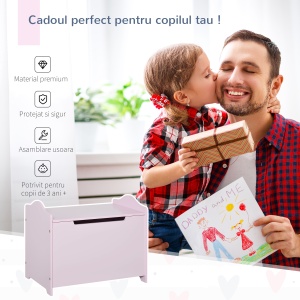Cufar Jucarii din Lemn cu Capac Amortizat 60x40x48cm - Img 5