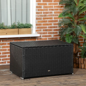 Cufar pentru Gradina din Ratan si Otel, Lada pentru Exterior cu Capac 95x60x58cm, Negru - Img 2