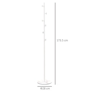 Cuier Vertical Autoportant cu 6 Cârlige în Formă de Disc și Bază din Ardezie, Ø32x171 cm, Alb - Img 3