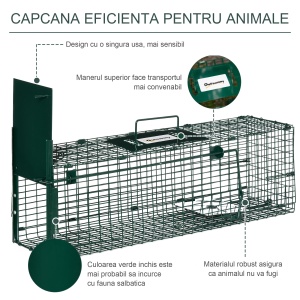 Cusca Capcana pentru Animale cu o Singura Usa, 60x18x20cm, Verde - Img 4