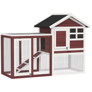 Cușcă de Exterior din Lemn cu Căsuță pentru Iepuri și Rampă, 122x62.6x92 cm, Maro și Alb - Img 1