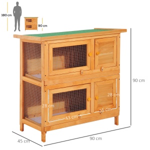 cusca de exterior pentru iepuri, lemn brad 90x45x90cm - Img 3