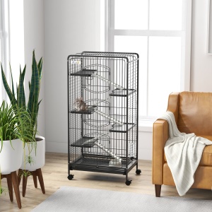 Cușcă pentru Animale Mici și Rozătoare cu Roți, 5 Rampe și 5 Platforme, 61.5x44x131 cm, Negru - Img 2