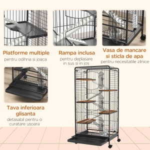 Cușcă pentru Animale Mici și Rozătoare cu Roți, 5 Rampe și 5 Platforme, 61.5x44x131 cm, Negru - Img 6