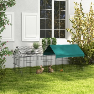 Cușcă pentru Iepuri și Găini de Exterior și Interior cu Protecție Solară și Grilaj Metalic, Coteț Recint pentru Animale Mici, Găini, 185x75x75 cm, Verde - Img 2