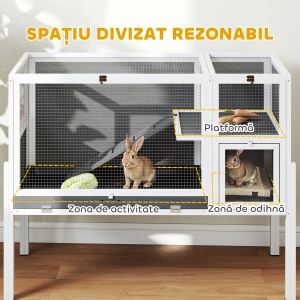 Cușcă pentru Iepuri și Hamsteri de Interior Ridicată cu Tavă Detașabilă și Acoperiș Deschizător, Gri - Img 5