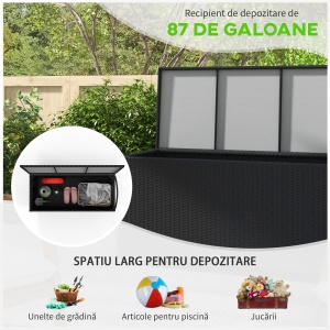 Cutie de Depozitare pentru Exterior cu Roți, Bară Pneumatică de Ridicare și Mâner Lateral, 121x57x67 cm, Negru - Img 4