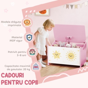 Cutie pentru Jucării cu Capac, Balama de Siguranță și Mânere Groove, Organizator pentru Depozitarea Jucăriilor pentru Copii, Camera de Zi, Sala de Joacă, Roz - Img 7