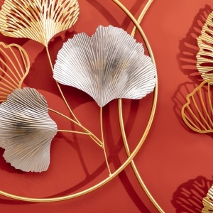 Decoratiune de perete 3D frunze de ginkgo aurii, pictata manual - Img 8