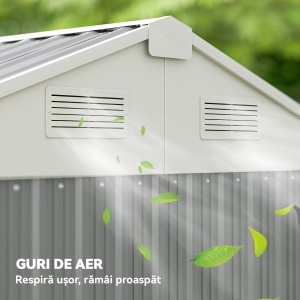 Depozit de Grădină Înalt de 3.51m² din Oțel Galvanizat cu Guri de Ventilație, Căsuță de Grădină cu Ușă Blocabilă, Acoperiș Înclinat, Mănuși, Depozit pentru Unelte, 209x177x236 cm, Argintiu Gri - Img 8