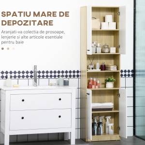 Dulap Baie din PAL Alb cu 2 Dulapioare cu Usi si 2 Rafturi Deschise, Design Anti rasturnare, 53x33.5x195.7 cm - Img 4