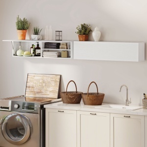 Dulap Baie Montat pe Perete, Dulap Suspendat Modern cu Ușă Soft Close, 2 Compartimente și Raft Reglabil, Economisire Spațiu, 120x23x30 cm, Alb - Img 8