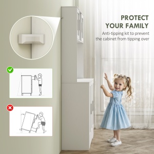 Dulap Bucătărie de 180cm, Dulap Înalt cu 4 Compartimente, Uși din Sticlă Securizată, 2 Rafturi Deschise, Rafturi Reglabile, Blat pentru Electrocasnice, pentru Bucătărie sau Living, Alb - Img 7