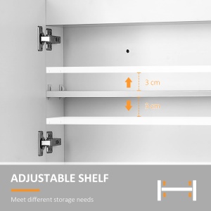 Dulap cu oglinda de perete cu lumini LED, raft deschis si raft intern reglabil, sticla si MDF, 80x15x60cm - Img 4