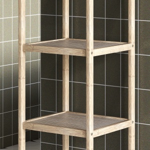 Dulap de Baie Modern cu 4 Rafturi Anti-Răsturnare, Dulap de Baie din Bambus și Lemn, 33x31x110 cm, Lemn Natural - Img 8