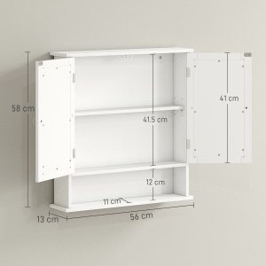 Dulap de Baie Suspendat cu 2 Uși cu Oglindă și Raft Deschis, 56x13x58 cm, Alb - Img 3