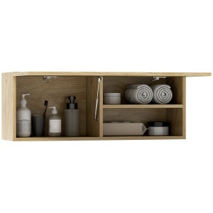 Dulap de Baie Suspendat cu Ușă Rabatabilă și Rafturi din Lemn, 80x25x30 cm, Natural - Img 1
