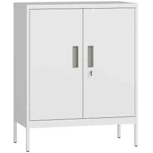 Dulap de Birou din Oțel cu 2 Rafturi Reglabile cu Sistem de Încuiere și 2 Chei, 80x40x100 cm, Alb