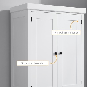 Dulap de bucatarie cu dulap superior si inferior si sertar central din MDF, placi aglomerate si metal, 76x40,5x184cm, alb - Img 7