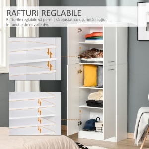 Dulap de depozitare, cu 2 compartimente și rafturi reglabile pentru dormitor living birou, 59×31×155 cm - Img 6