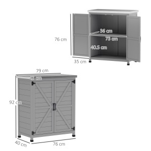 Dulap de grădină cu suprafață de lucru, dulap unelte exterior, lemn masiv și oțel, 79L x 43l x 92Î cm, gri - Img 3