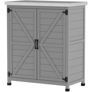 Dulap de grădină cu suprafață de lucru, dulap unelte exterior, lemn masiv și oțel, 79L x 43l x 92Î cm, gri - Img 6