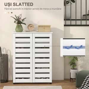 Dulap de Pantofi Modern cu 5 Niveluri cu Uși cu Jaluzele din Lemn Alb - Img 5