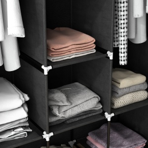 Dulap din Material Textil cu Bază Înălțată, 8 Rafturi și 2 Bare, 125x43x162.5 cm, Gri Închis - Img 8