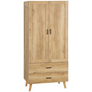 Dulap Dormitor 2 Uși cu 2 Sertare și Bară pentru Umerașe 80x54x180 cm Lemn - Img 1