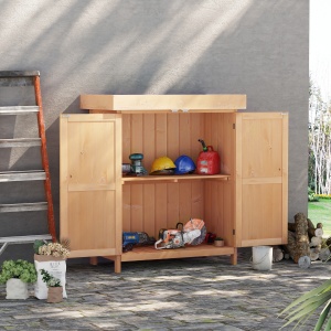 Dulap Exterior Lemn 74×43×88 cm – 2 Rafturi pentru Scule Gradina - Img 2