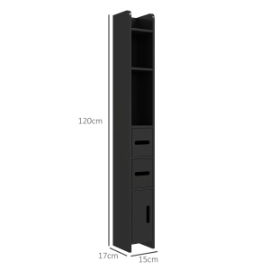Dulap Înalt de Baie cu Rafturi și Dulapuri, Mobilier Baie Înalt Spațiu de Depozitare, din Lemn, 15x17x120 cm, Negru - Img 3