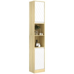 Dulap Înalt de Baie Spațios, Mobilier de Baie cu 2 Dulapuri și Rafturi Reglabile, 30x24x170 cm, Lemn Natural - Img 1