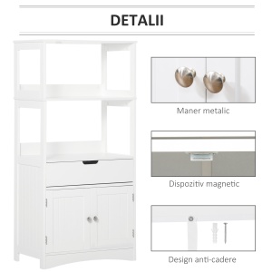 Dulap multifunctional cu rafturi, MDF, 60x33x122.5 cm, Alb - Img 4