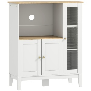 Dulap pentru cuptor cu microunde cu dulap inferior și 3 rafturi laterale cu ușă din sticlă, din lemn, 80x35x97 cm, alb