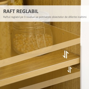 Dulap pentru Cuptor cu Microunde din PAL cu Raft deschis, doua Dulapioare si un Sertar, 90x40x98.5cm Alb si Lemn natur - Img 5