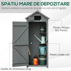 Dulap pentru gradina pentru unelte din lemn impermeabil, 77x54.2x179cm – gri - Img 4