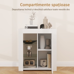 Dulap pentru Sufragerie cu Lumini LED, 3 Rafturi Deschise și un Dulăpior cu 2 Niveluri, 75x40,1x83 cm, Alb - Img 4