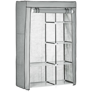 Dulap portabil din otel, PP cu 6 rafturi deschise, 1 cuier si usa cu balamale, 103x43x162,5 cm, gri - Img 1