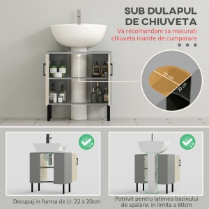 Dulap sub Chiuvetă, Dulap de Depozitare pentru Chiuvetă cu Uși Duble și Raft, 60x30x60 cm, Lemn Natural - Img 4