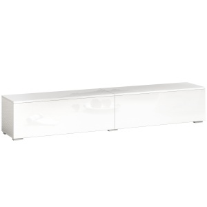 Dulap TV Suspendat 180 cm pentru TV până la 75 Inch, Dulap Modern pentru Living cu Uși cu Deschidere prin Apăsare și Orificii pentru Cabluri, Consolă Multimedia Montată pe Perete, Alb Lucios