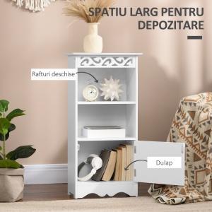Dulapior Baie Lemn Alb – Decor Floral Sculptat 40×23×80 cm - Img 5
