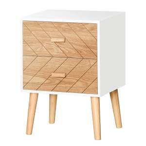 Dulapior in Lemn 2 Sertare Stil Nordic, Alb si Lemn, 40x30x55,5cm - Img 1