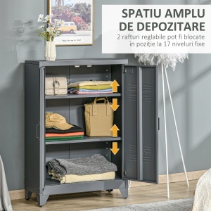 Dulapior Multifunctional cu 2 Usi Stil Industrial, Dulapior Metalic pentru Casa si Garaj - Gri - Img 7